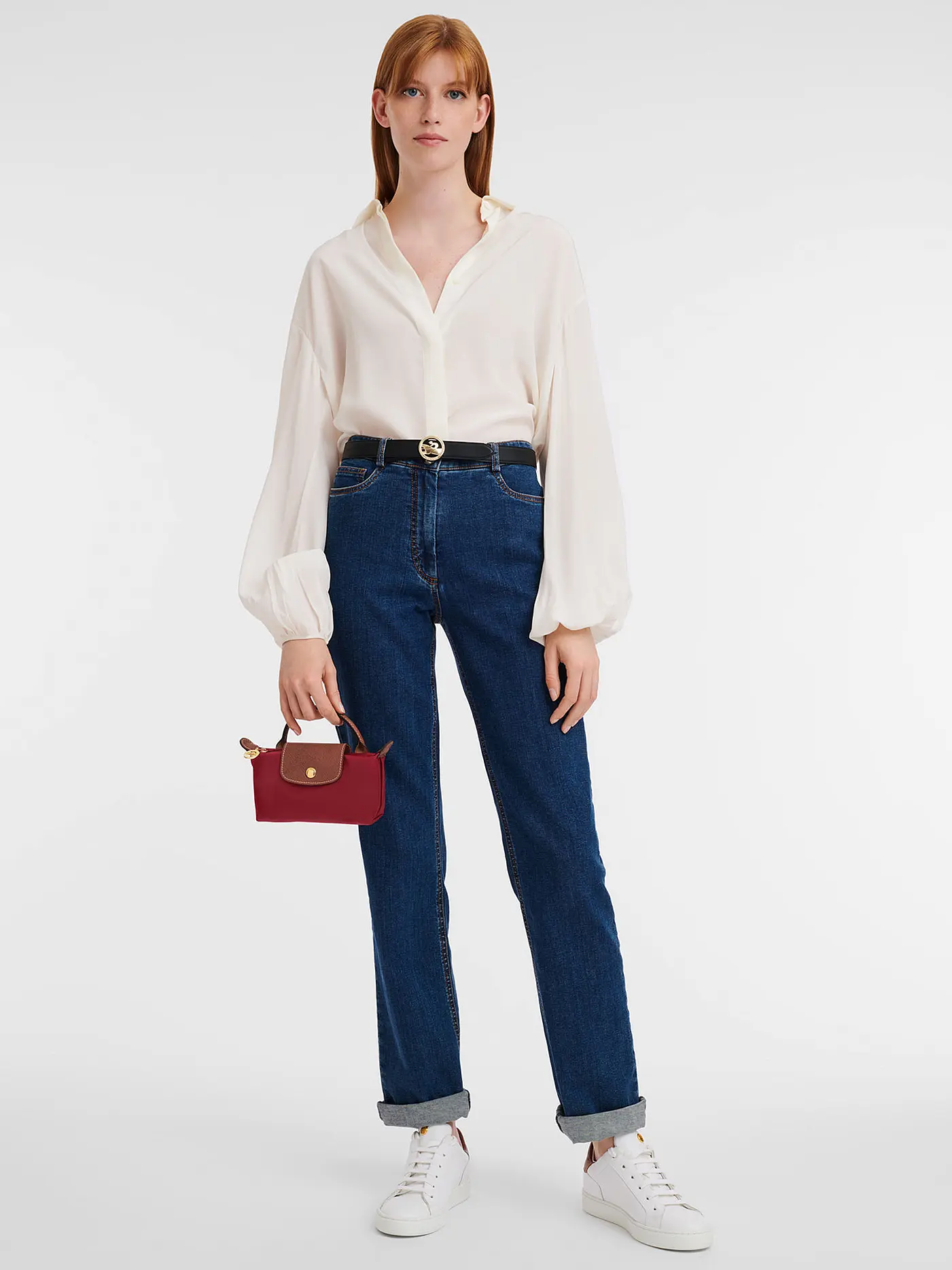 LONGCHAMP | Le Pliage Original Pochette mit Henkel, Navy | rot